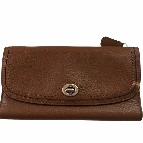 👛 COACH 👛 leather turnlock brown wallet - Picture 1 of 8